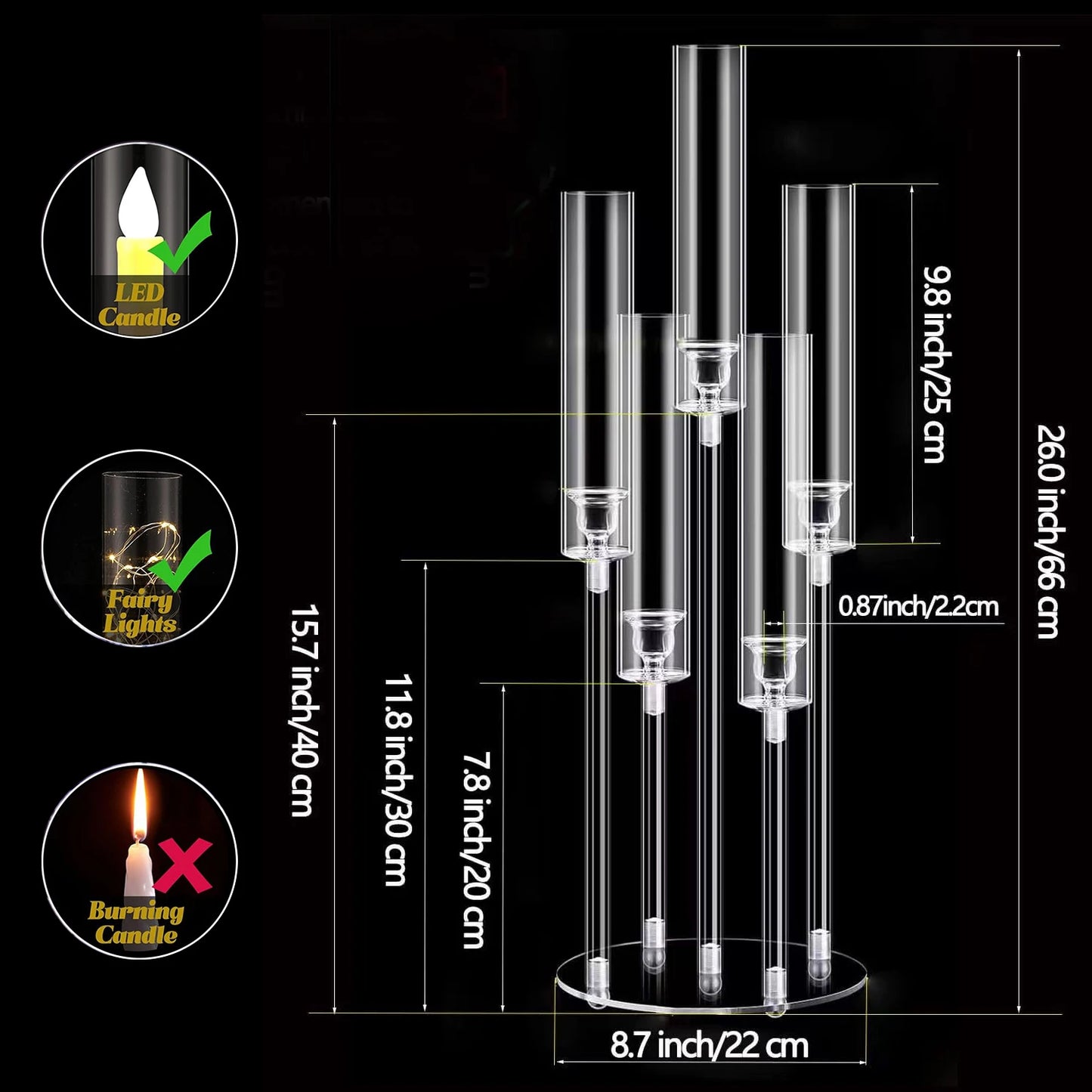 2/4/6/8/10pcs Acrylic Candelabra Centerpieces Clear Candle Holder for Wedding 5 Arm Candlesticks Holder with Acrylic Shade