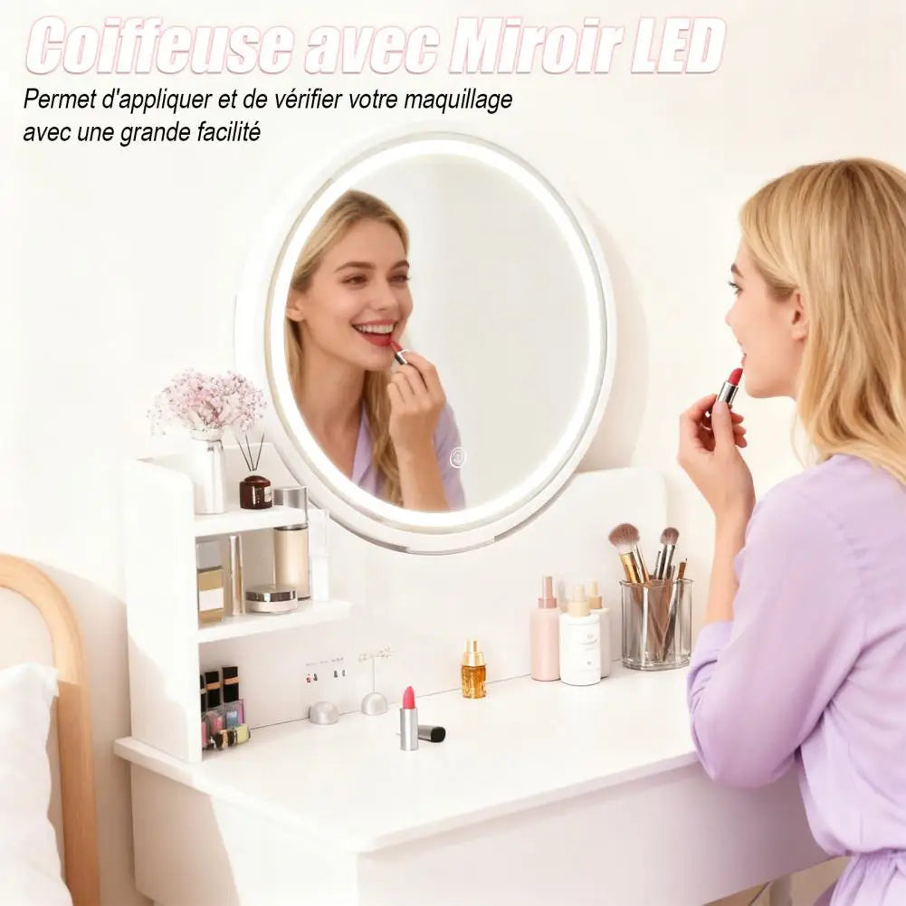 Vanity Table 3 Modes Brightness Adjustable Makeup Vanity Desk with LED Lighted Mirror Bedroom Dressing Table