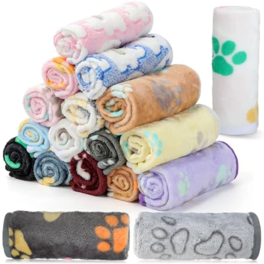 18 Pcs Fleece Pet Blanket Soft Warm Sleep Mat Fluffy Cute Puppy Supplies Paw Bone Star Elephant Dot Heart Print Design Bed Blan