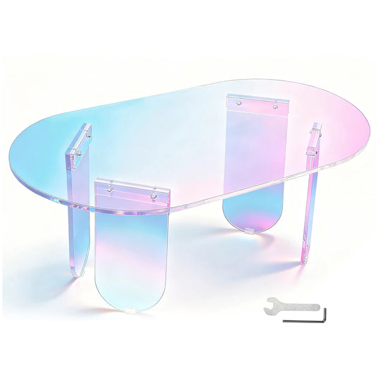 Round Square Acrylic End Table Easy Assemble Modern Chic Desk Iridescent Clear Coffee Table Transparent Art Home Decor Furniture