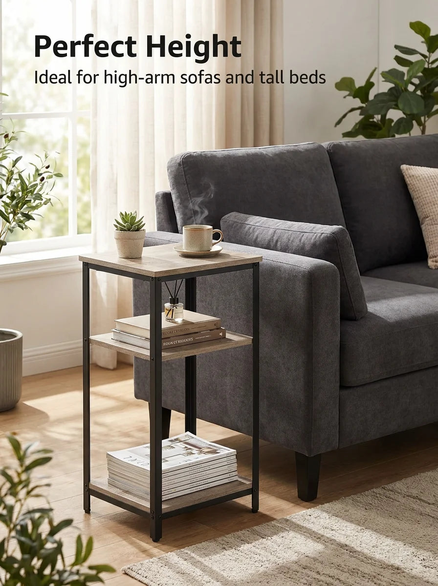 Tall 30 in end table, 3 tier side table with strong wooden shelves, small side table for living room office small places