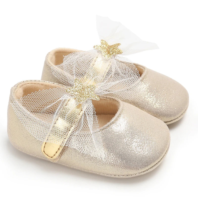Golden Color Cute Baby Walking Shoes Flat Ballet Footwear with Adjustable Straps for Girls Comfortable First-Time Walk
