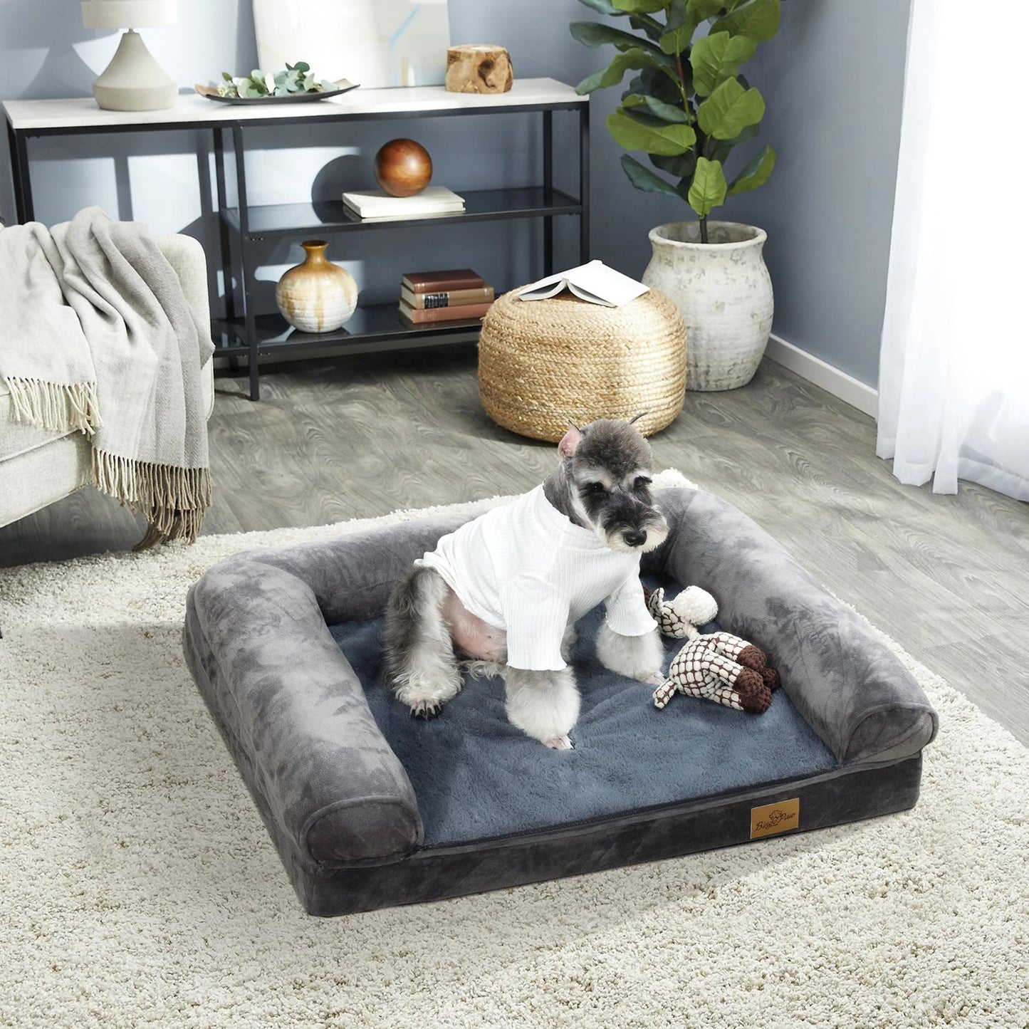 Extra Large Cozy Sofa-type Dog Bed Sponge Foam Base Pet Crate Bed Couch Bedding with Bolster, Waterproof Cover