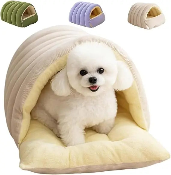 Cozy Winter Cave Dog Bed: Enclosed Plush Cover for Dogs and Cats, Removable Washable, Suitable for Small to Large Pets
