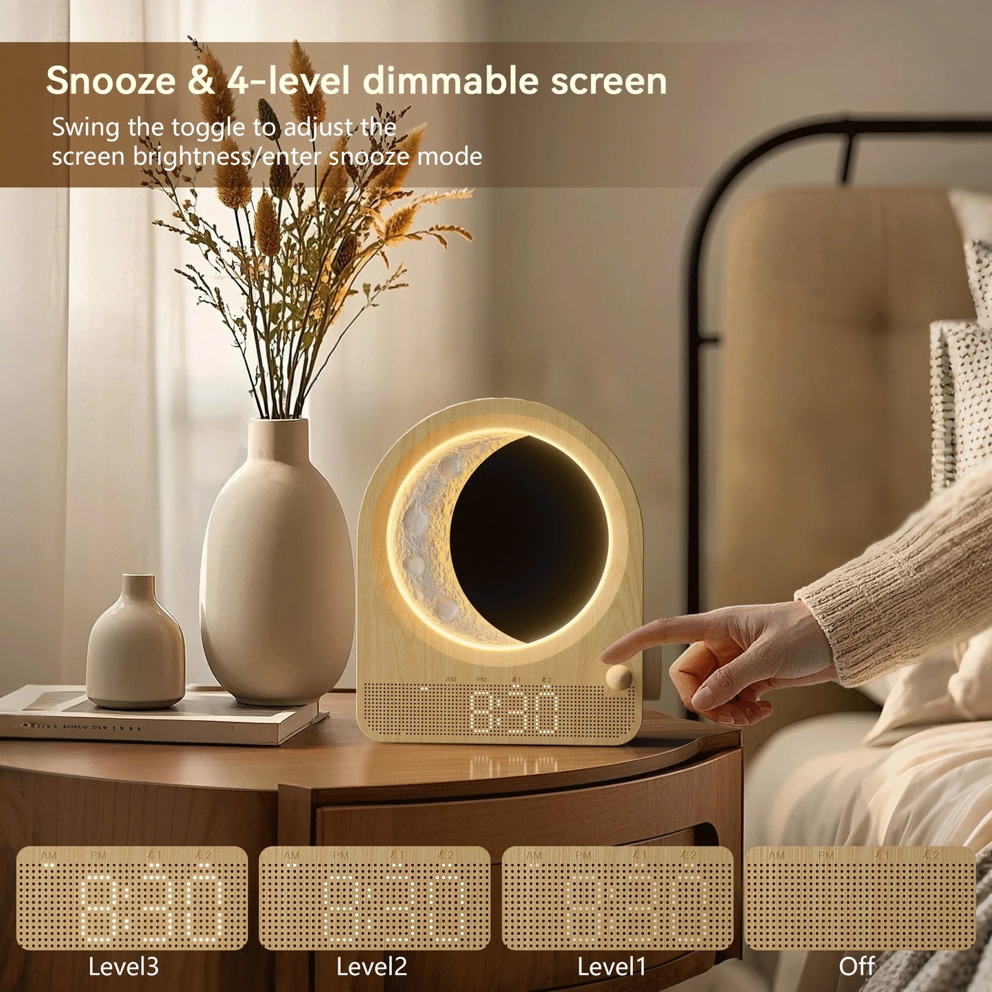 Sunrise Alarm Clocks for Bedrooms, Stepless Dimmable Moon Lamp Dual Alarm Clock with 12Levels Volume for Heavy Sleepers, 10 Natural Sounds with 30/60/90mins Timer, Gifts for Women
