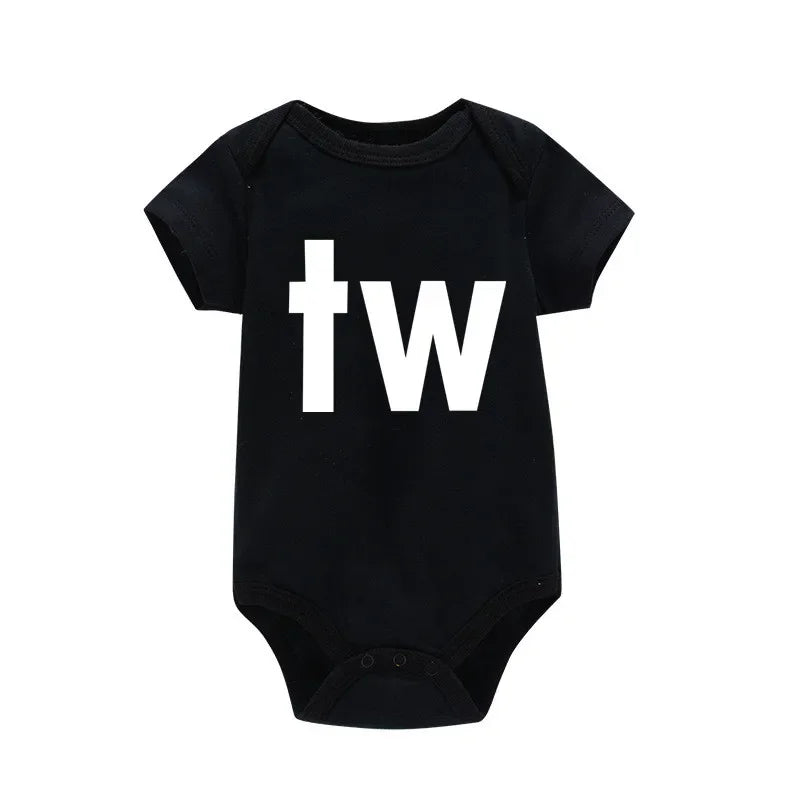 Letter Print Newborn Infant Baby Boys Girls Black Bodysuit Twins Romper Jumpsuit Outfits Hipster Baby Clothes 0-24M