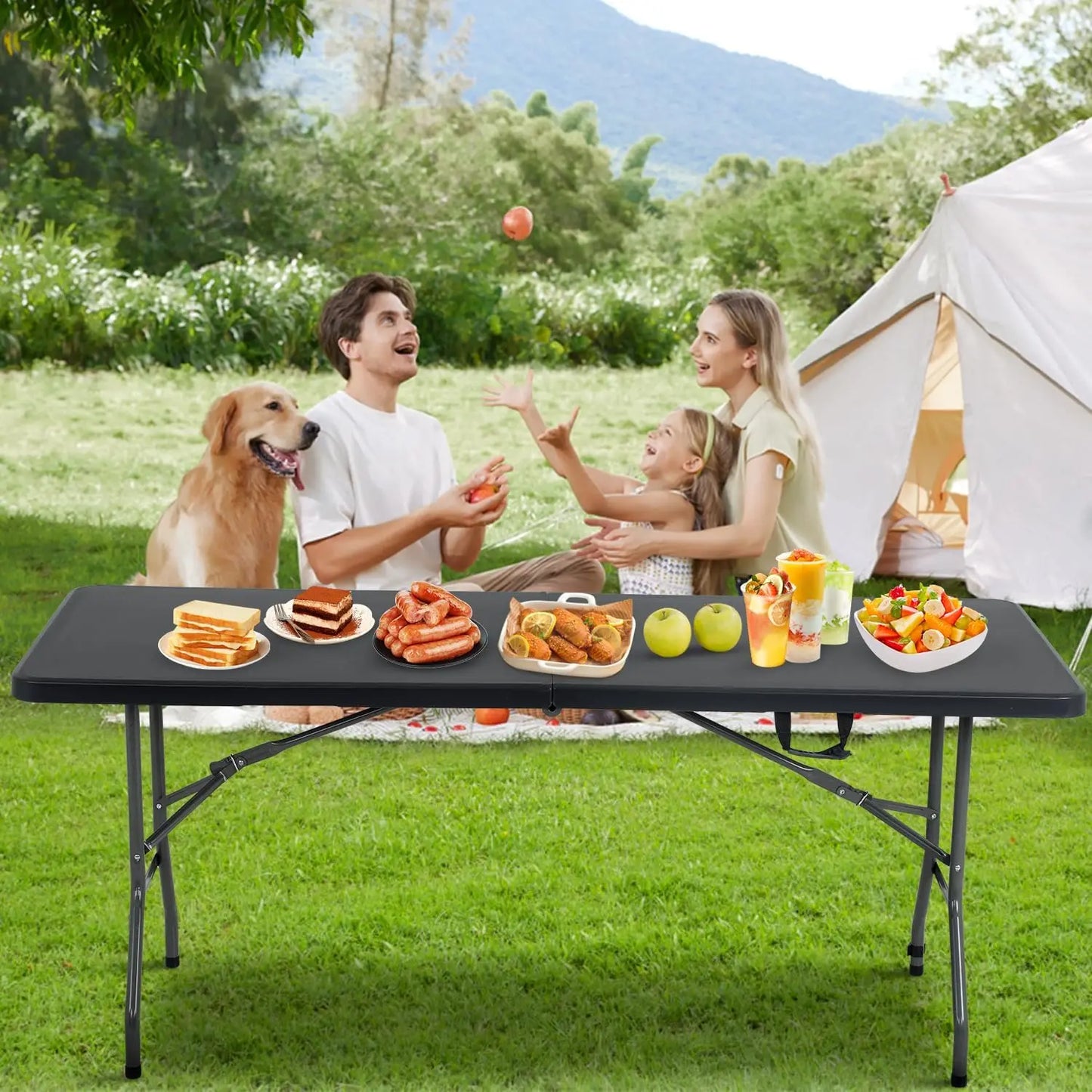 6ft Foldable Outdoor Camping Table Portable Plastic Square Dining Height for Picnic Party Backyard