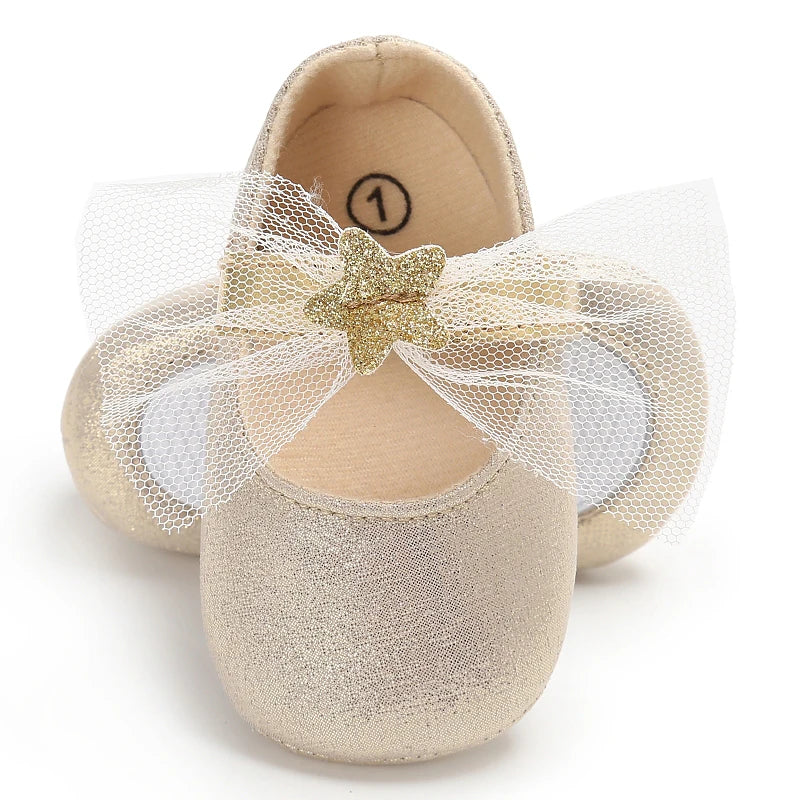 Golden Color Cute Baby Walking Shoes Flat Ballet Footwear with Adjustable Straps for Girls Comfortable First-Time Walk