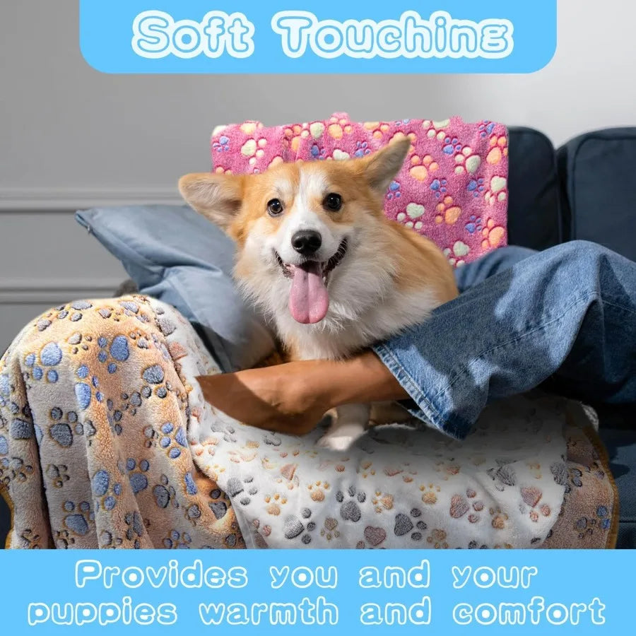 1 Pack 3 Premium Soft Washable Dog Blankets with Cute Paw Print Design for Dogs Ideal for Pet Comfort and Warmth Perfect for In