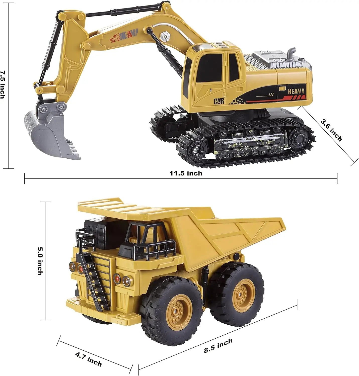2 PCS Remote Control Construction Vehicle Toy Set Friction-Powered RC Excavator & RC Truck for Kid Christmas Birthday Gift