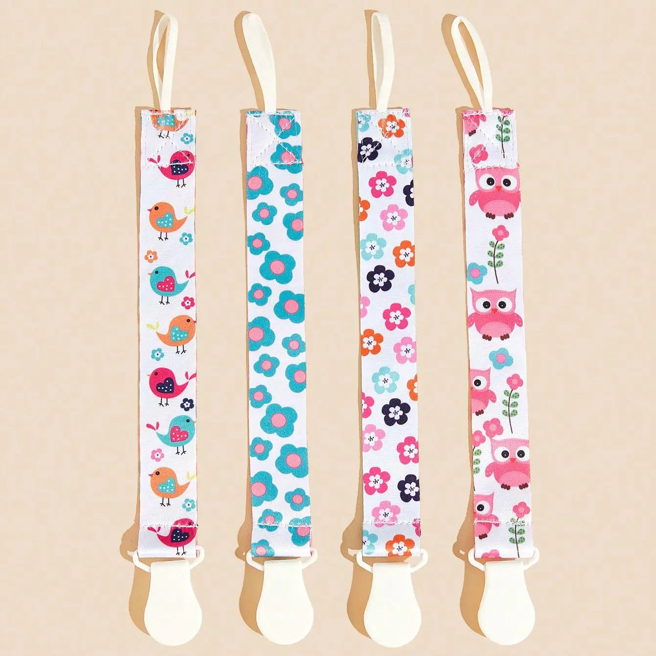 4Pcs/Pack Pacifier Holders With Elastic Band | Baby Pacifier Chain Clips |Universal Holder Soother Clips With Plastic Clasp For Baby Teething Toys Teethers | Ideal Baby Gift For Boy