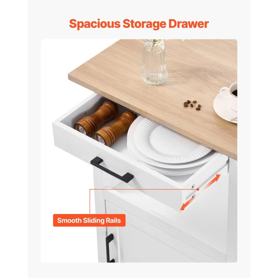 Kitchen Island Cart with Single Door Cabinet Mobile Carts with Drawer Towel Rack Hooks Portable Table on Swivel Wheels Small Co