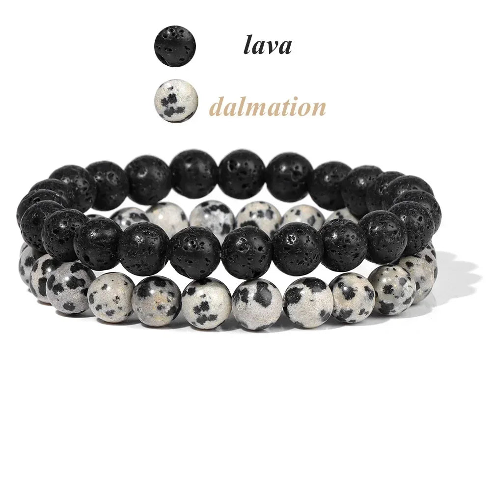 2Pcs Colorful Natural Stone Bead Bracelet Set 8MM Natural Agates Turquois Amethysts Quartzs Gem Stretch Bangle Jewelry Gift