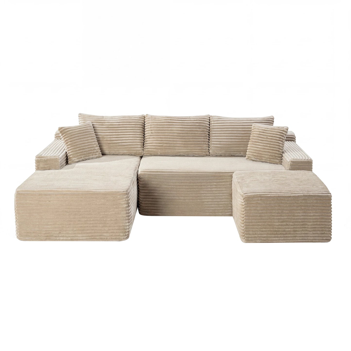 94.5" U-Shaped Sectional Sofa with Deep Seat, No Assembly Modular Cloud Couch in Corduroy Fabric with Ottoman, Space-Saving Sleeper for Living Room Bedroom Apartment