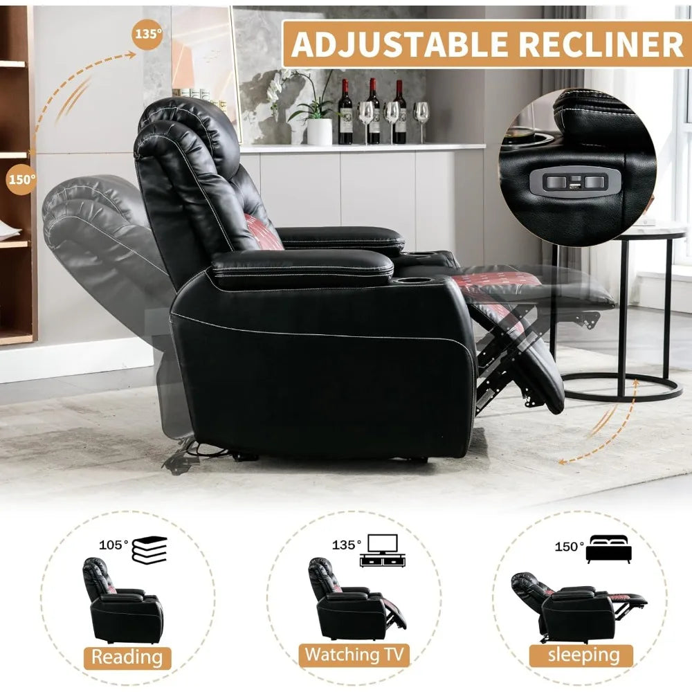 Electric Power Recliner Chair with Adjustable Headrest, Faux Leather Home Theater Seating, Overstuffed Reclining Furniture