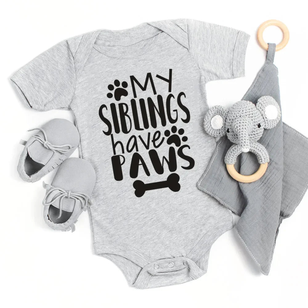 My Siblings Have Paws Newborn Baby Bodysuit Summer Short Sleeve 100% Cotton Jumpsuit Toddler Infant Outfits