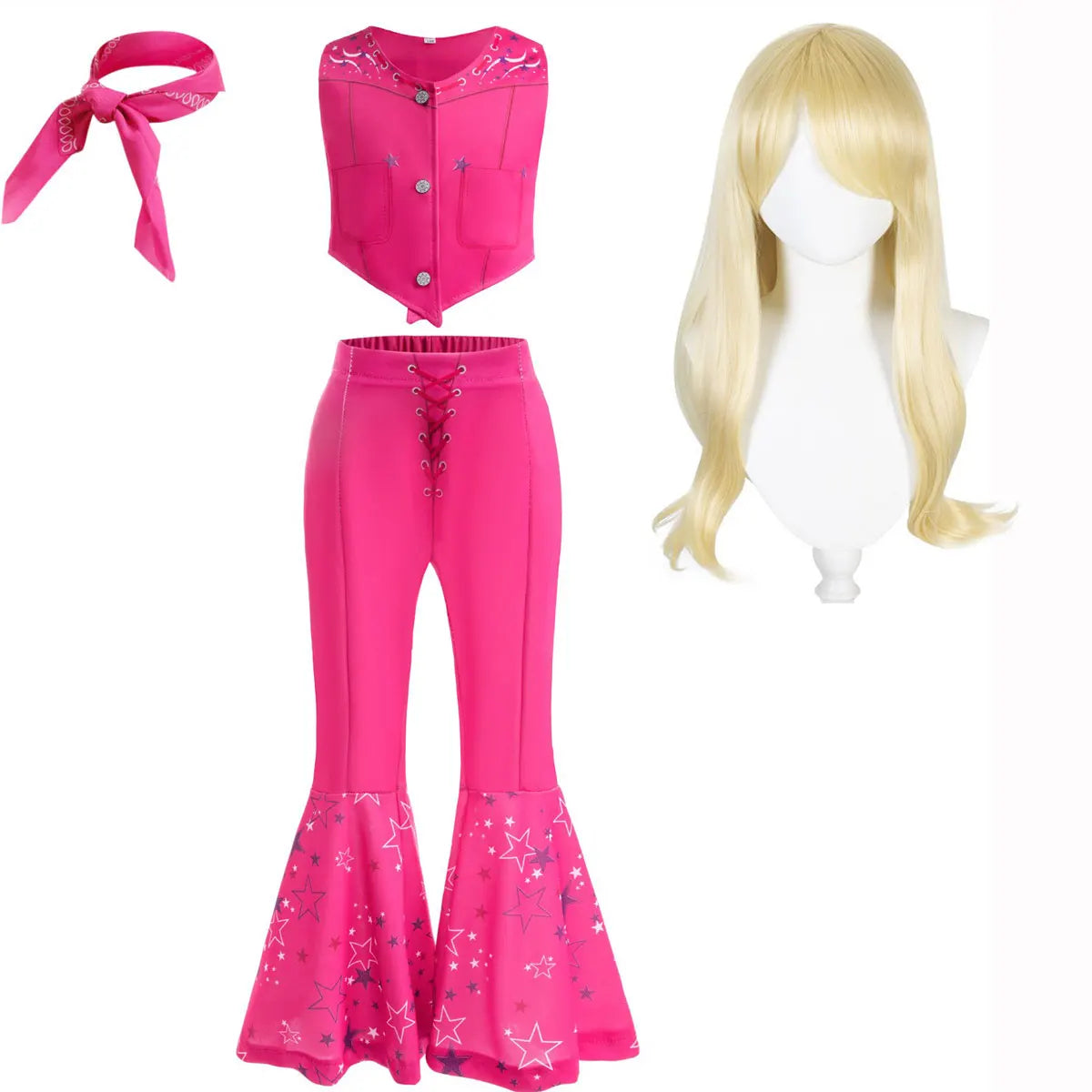 Halloween Hot Movie Margot Robbie Role Play Baby Pink Dress Girl Cowboy Look Dress Summer Sleeveless Plaid Slim Strap Dress Set