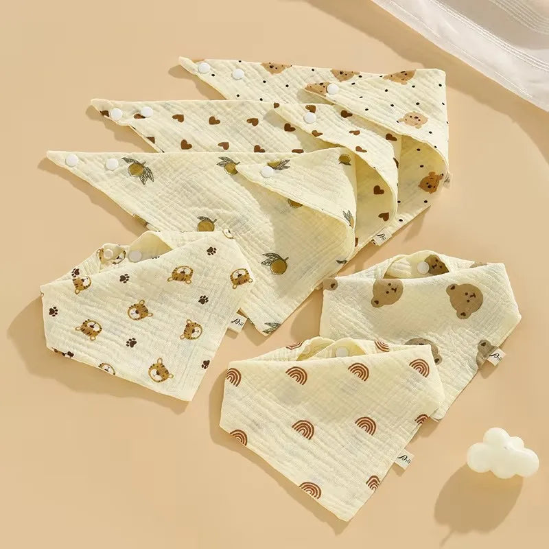 6pcs Cotton Baby Bibs Triangle Scarf 4-layer Gauze Newborn Saliva Towel Anti-spitting Milk Muslin Burp Cloth Babies Accessories