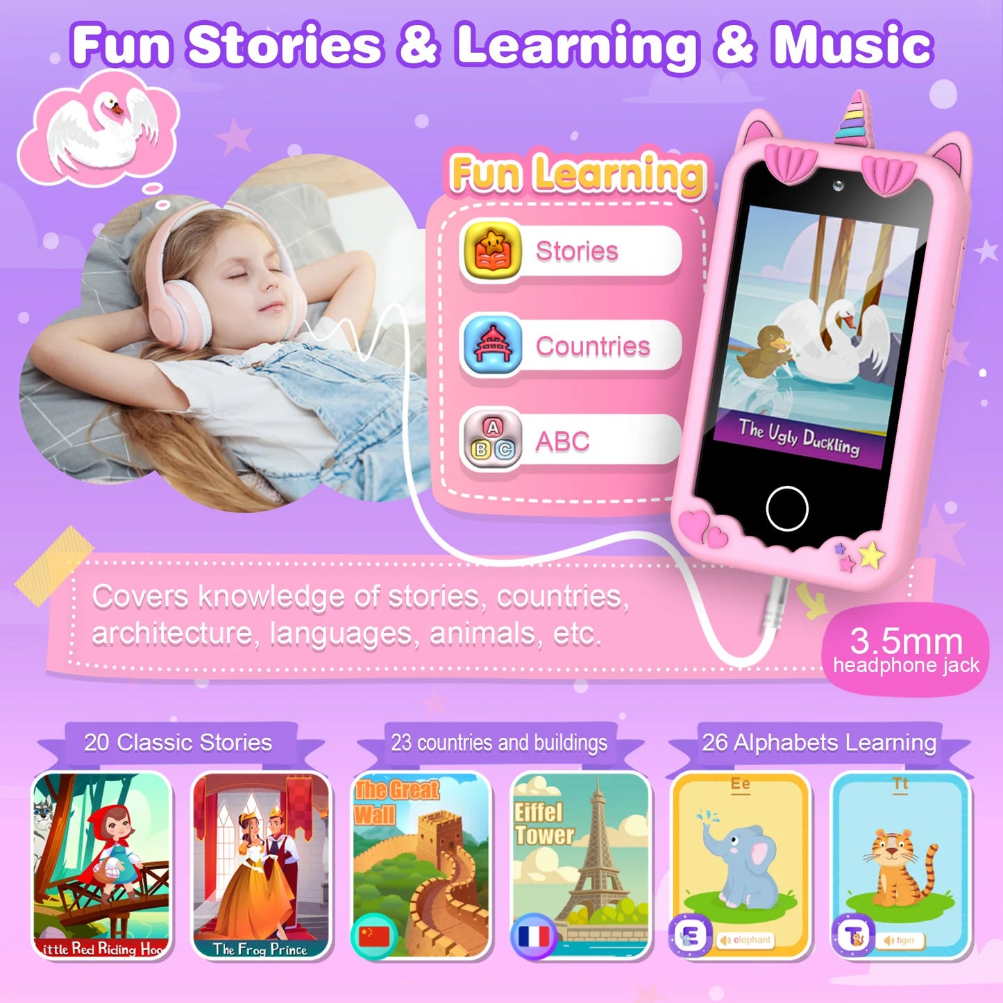 M SANMERSEN Kids Smart Phone for 3-6 Year Olds – 2.8" Touchscreen, Dual Camera, 28 Learning Games, MP3 Music Player, 32GB SD Card – Educational Toddler Phone Toy for Boys & Girls