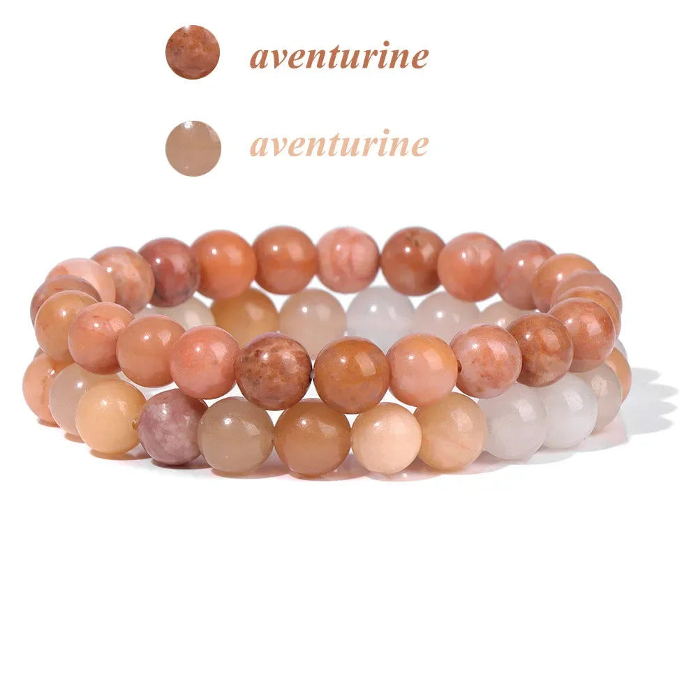 2Pcs Colorful Natural Stone Bead Bracelet Set 8MM Natural Agates Turquois Amethysts Quartzs Gem Stretch Bangle Jewelry Gift