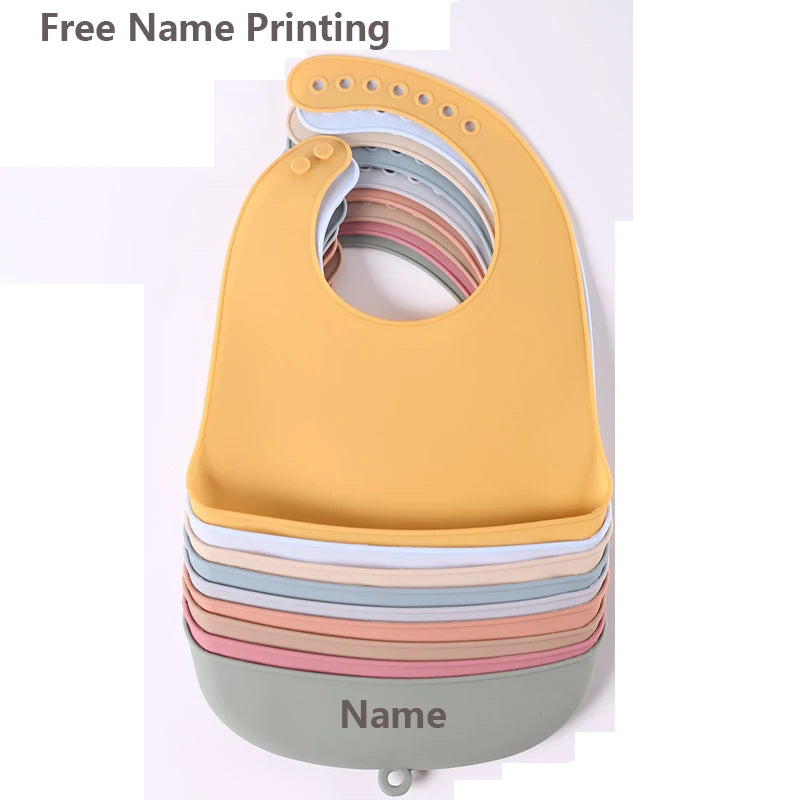 Personalized Name Printing Silicone Bib for Kids Easy-Clean Drool Catcher Boy Girl Holiday Gift Suitable for Infants