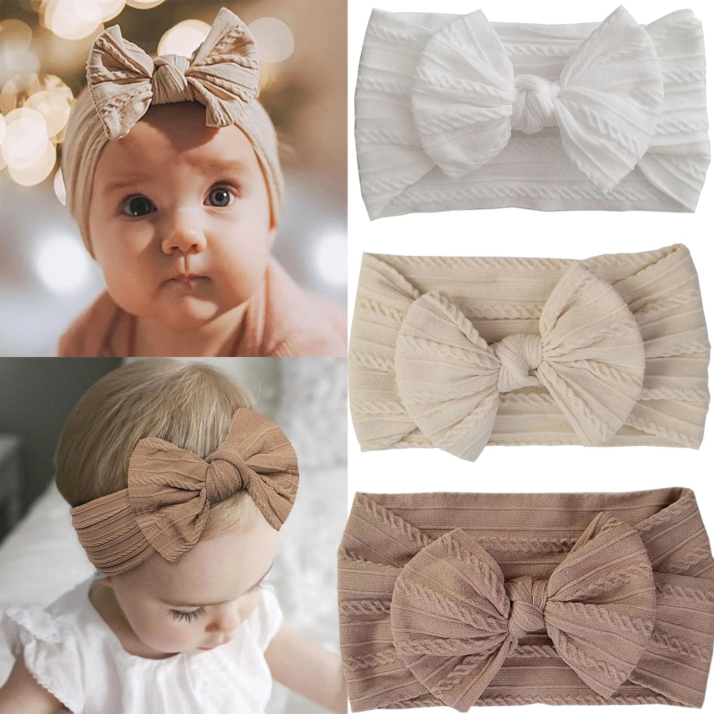 1/3Pcs Solid Color Baby Headband Bow Children Hair Band Elastic Nylon Newborn Soft Turban Headwrap Kid Hair Accessories
