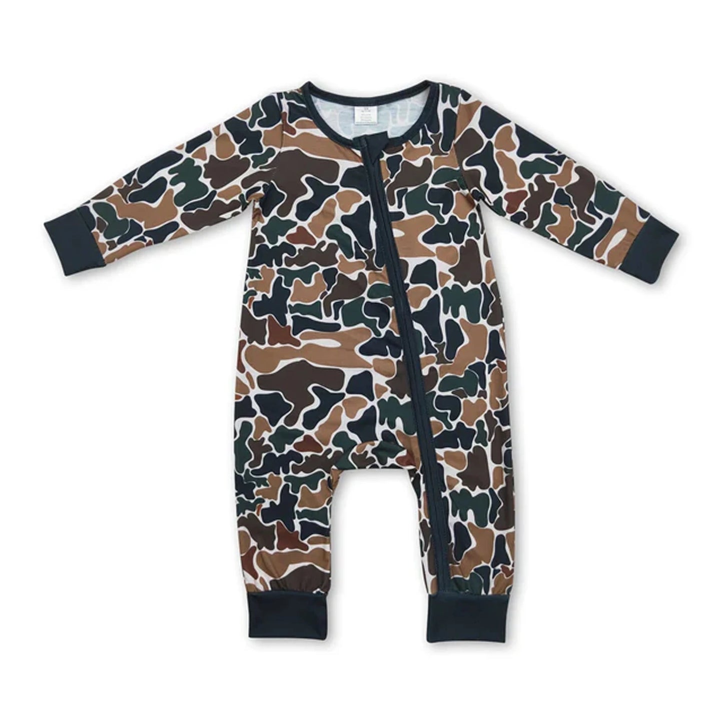 All Over Print Bamboo Baby Zipper Romper Long Sleeve Infant Sleeper Jumpsuit Hunting Camo Floral Newborn Sleepwear