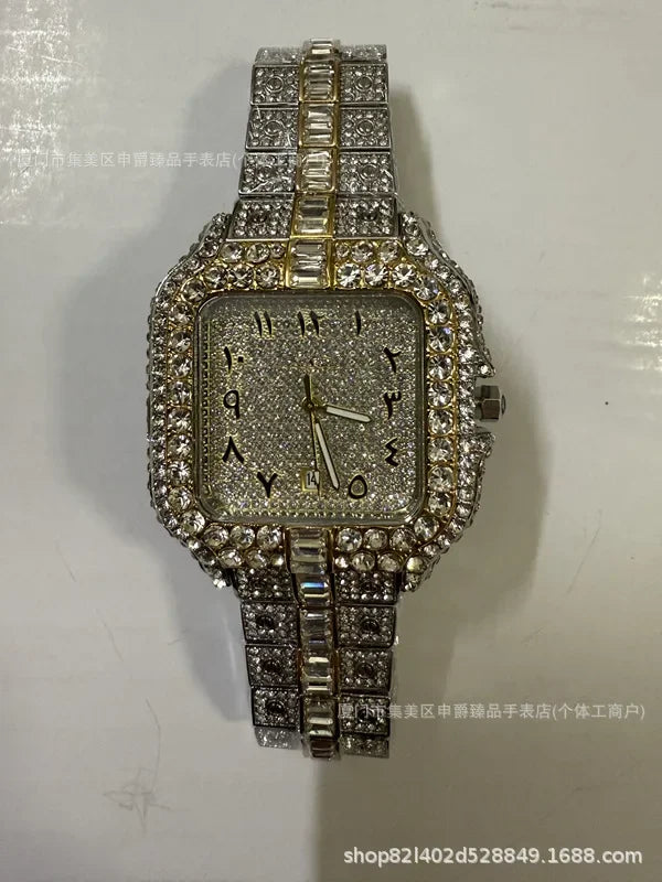 2025 New Luxury Diamond Watch Men Fashion Iced Out Square Colorful Number Watches Hip Hop Bling Jewelry Reloj Hombre for Party