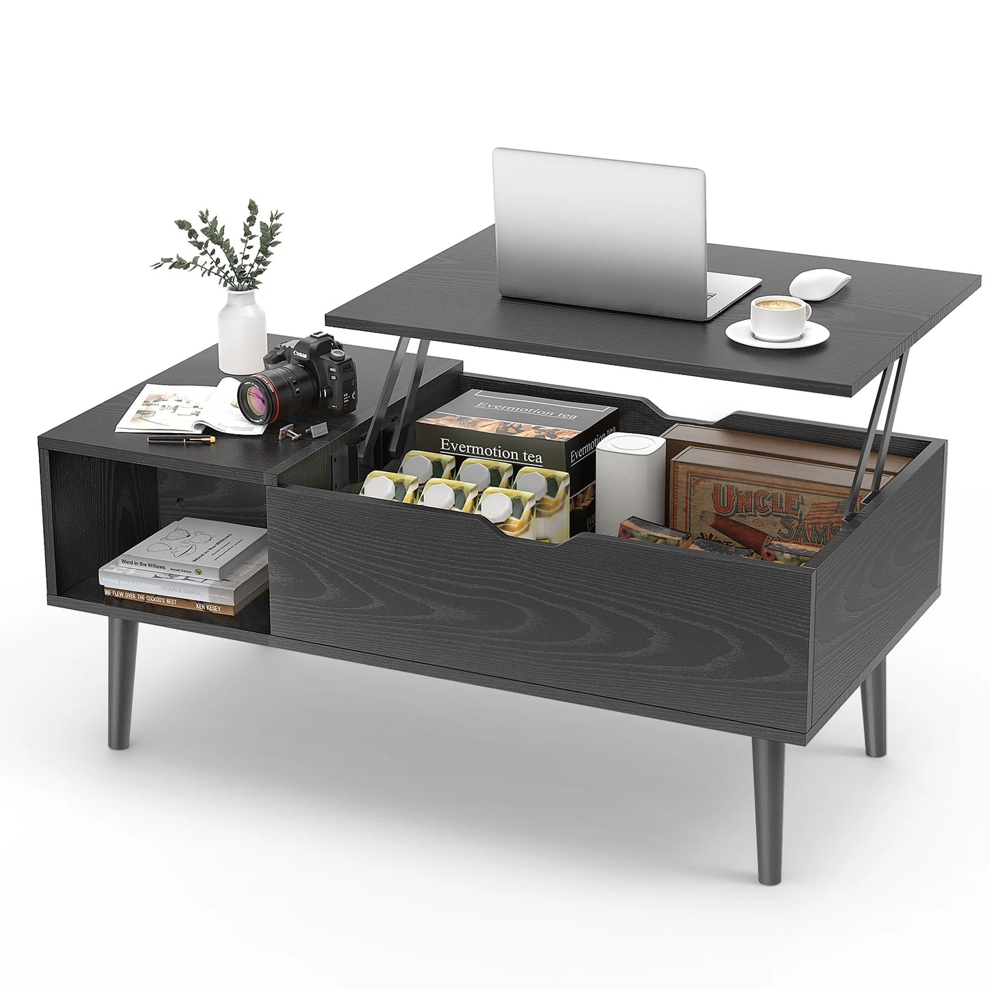 Lift Top Coffee Tables For Living Room 39.37"x19.7" Desk Tea Wood Dining Tables Adjustable Storage Shelf Easy Lift Or Lower