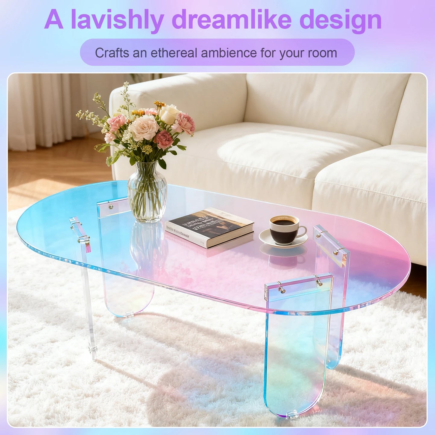 Round Square Acrylic End Table Easy Assemble Modern Chic Desk Iridescent Clear Coffee Table Transparent Art Home Decor Furniture