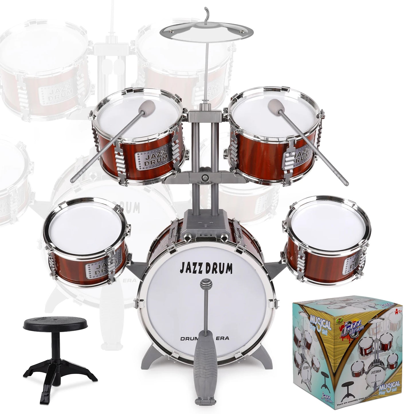 Toy Drum Set for Kids Ages 3-5 Toddler Jazz Drum Kit with 5 Drums Musical Instruments Toys for 3 4 5 Year Old Boys Girls Gifts