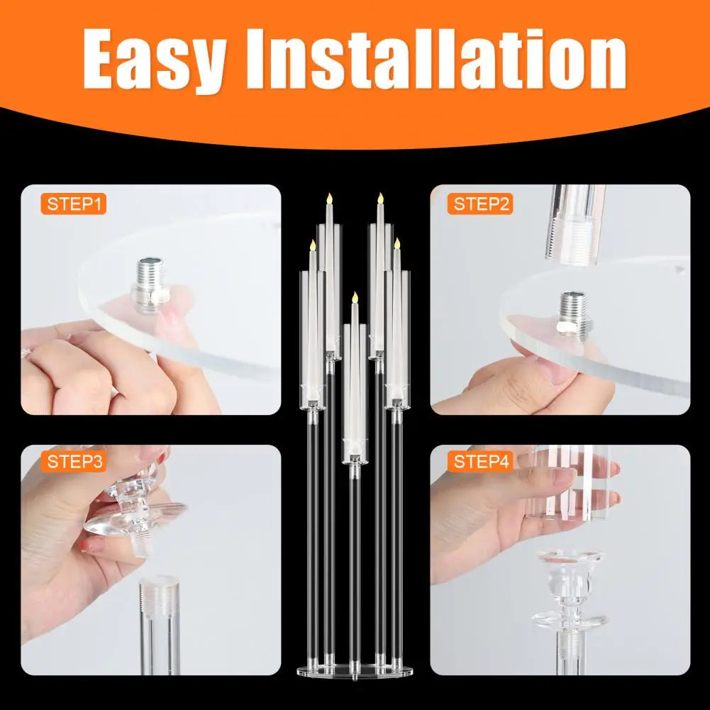 4Pcs Candelabra Centerpieces Clear Candle Taper Candlestick Holder 5 Arm Candlesticks Holder LED Candle for Wedding Dinner Party
