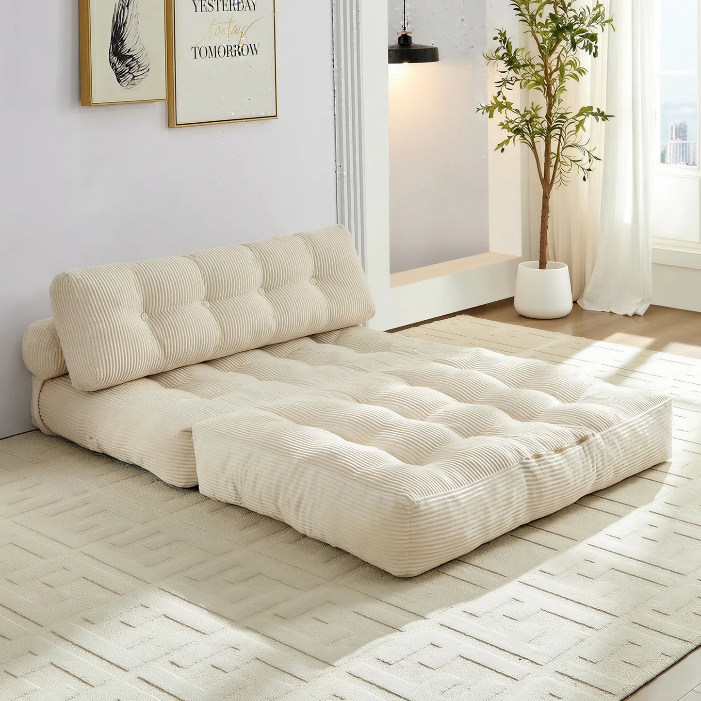 52 Inch Width Foldable Sofa Bed Convertible Sleeper Chair With Support Backrest Pillow Comfort Fold Out Mattress Floor Lounger For Living Room Bedroom