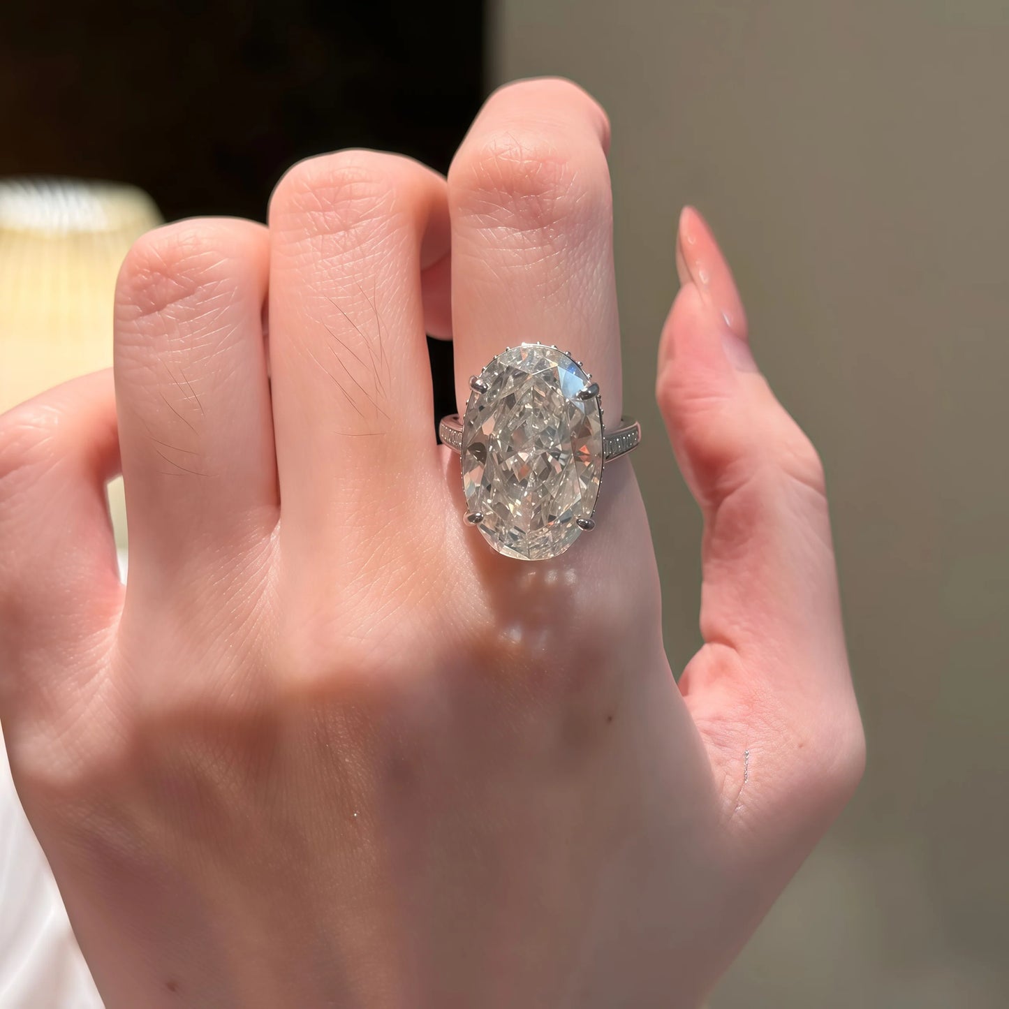 S925 Sterling Silver 20CT Large Carat Moissanite Egg Shape Ring Minimalist Band Luxury Jewelry for Women Elegant Gifts