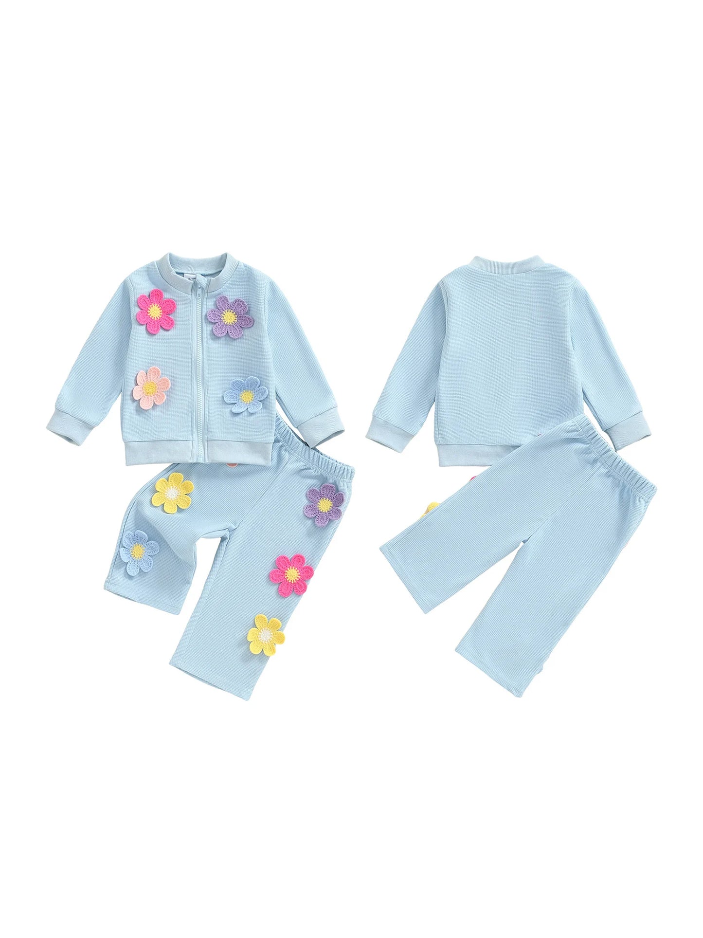 Toddler Girl Winter Outfits 3D Flower Hooded Coat Elastic Waist Leggings 2 Pcs Set for Cold Weather Style