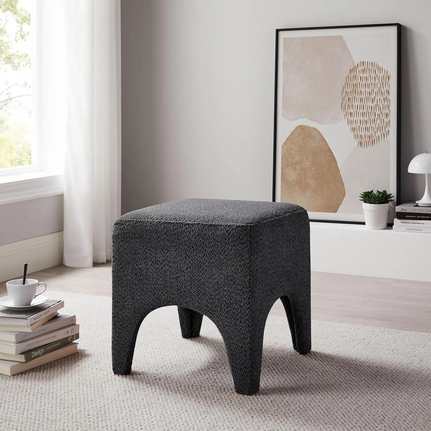 Boucle Square Ottoman Stool Upholstered Foot Rest for Living Room Bedroom Entryway Custom