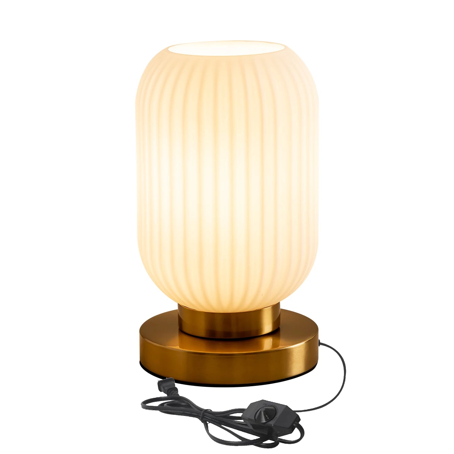 HSMKL Modern Ribbed Glass Table Lamps Mid Century Bedside Light Small Nightstand Lamp with Plug-in Style for Bedroom Living Room