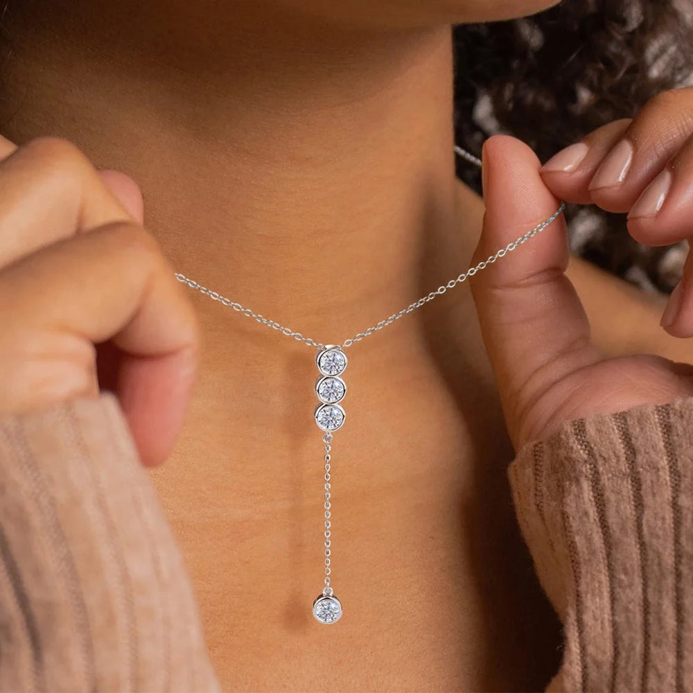 Houtros 3mm/5mm Full Moissanite Necklace for Girls Classic Bubble Clavicular Chain 925 Sterling Silver Party Fine Jewelry Gift