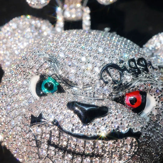 Luxury Hip Hop 3D Full Diamond Angry Cartoon Animal Red Green Enamel Pendant Necklace Round Cutting Rap Singer Pendant Men and Women Fashion Street Party Gift Decorations Birthday Gifts Valentine's Day Gifts Unique Jewelry