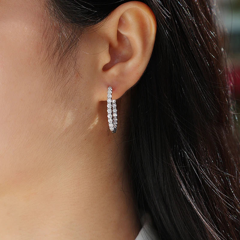 2pcs Moissanite Earrings Hoop Style 925 Sterling Silver 18K Gold Plated Minimalist Pave Gift for Women With GRA Certificate