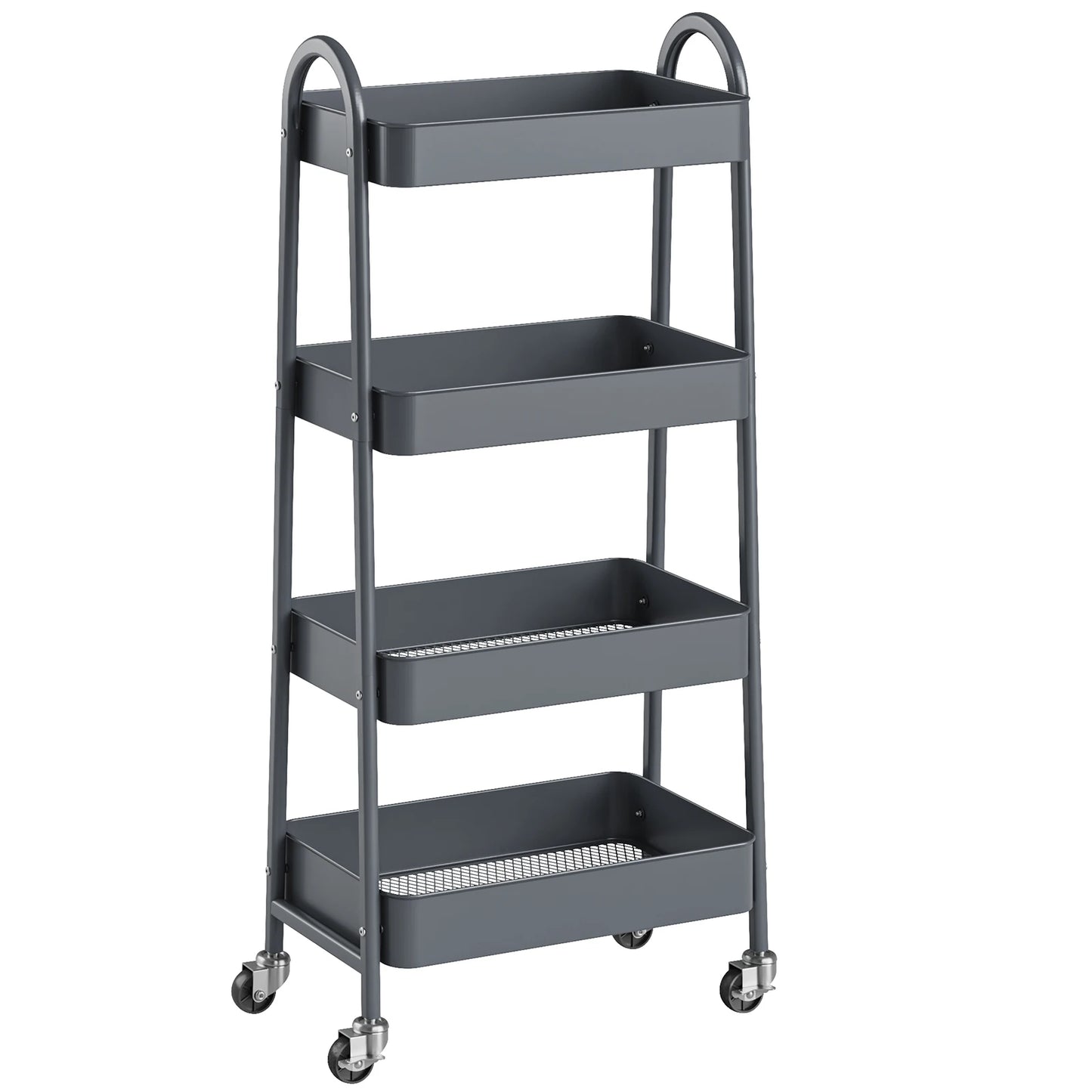 MCQ 4 Tiers Mobile Metal Frame Kitchen Cart Rolling Storage Shelf with Lockable Caster Wheels Organization Utility Cart for Livingroom Kitchen Narrow Places ﻿