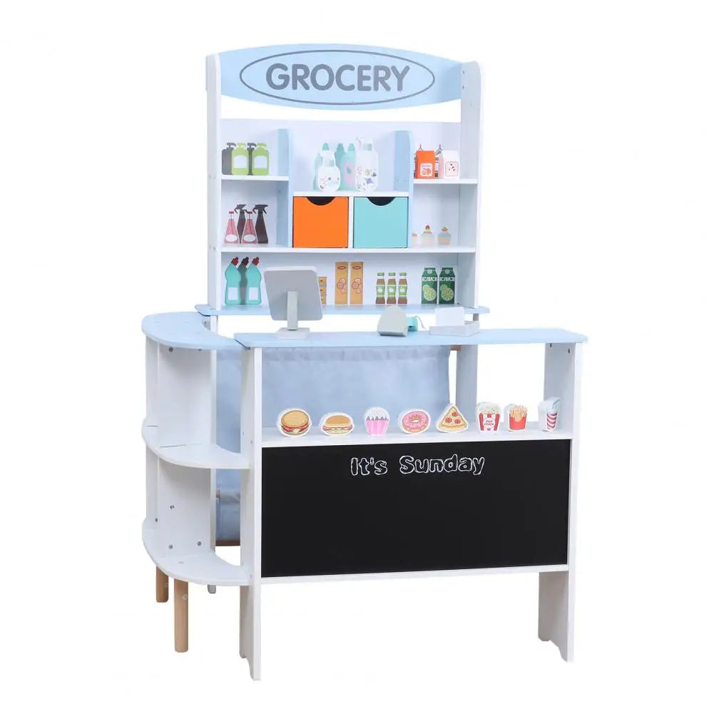 Toddler Grocery Store Playset,Toy Grocery Store, Wooden Pretend Play Supermarket with Checkout Counter, Snack Model