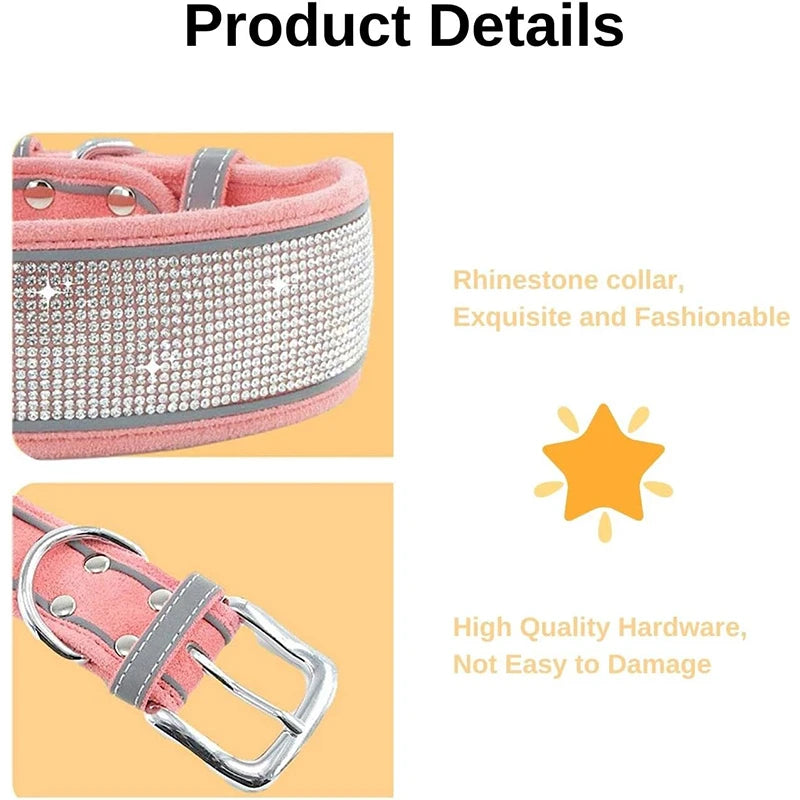 CL202-2D--adjustable suede fabric pet dog collar, rhinestone decoration.