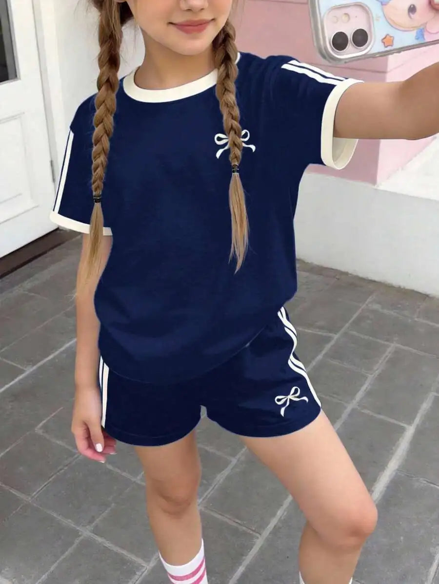 Womens Cherry Bow Print Short Sleeve T-Shirt And Plaid Shorts 2-Piece Set Summer Casual Streetwear Outfit