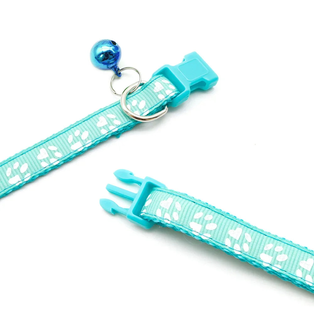 12Pcs Wholesale Mix Color Anti-Lost Dog Collars Pet Cat Puppy Buckle Collar with Bell 6 Colors Footprint