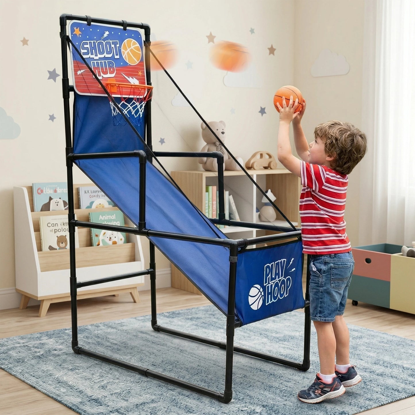 Basketball Arcade Game for Kids Indoor Outdoor Basketball Hoop with 2 Balls & Pump Foldable Stand for Toddlers & Children