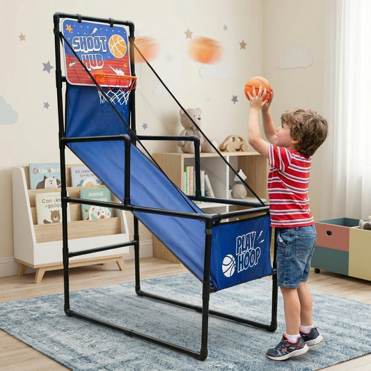 Basketball Arcade Game for Kids Indoor Outdoor Basketball Hoop with 2 Balls & Pump Foldable Stand for Toddlers & Children