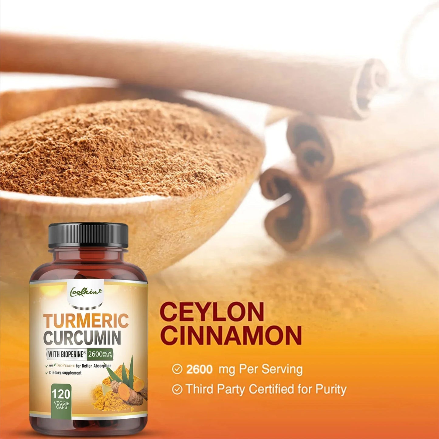 Turmeric Curcumin 2600mg - Helps Promote Joint and Heart Health, Improve Mobility, and Enhance Absorption - 120 Capsules