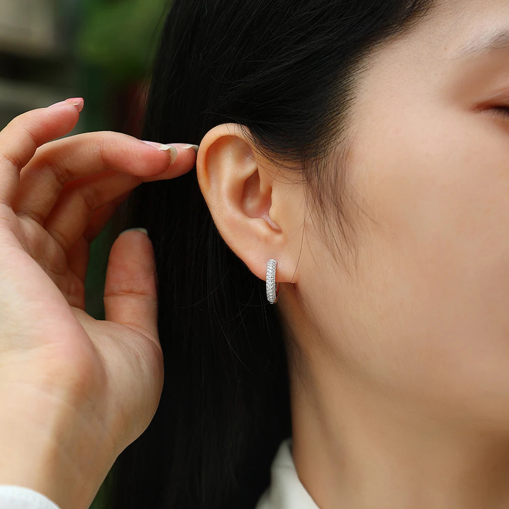 1pair Moissanite Earrings Full Pave Round Hoop 925 Sterling Silver 18K Gold Plated Comes with GRA Certificate Jewelry