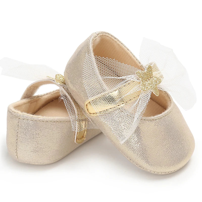 Golden Color Cute Baby Walking Shoes Flat Ballet Footwear with Adjustable Straps for Girls Comfortable First-Time Walk